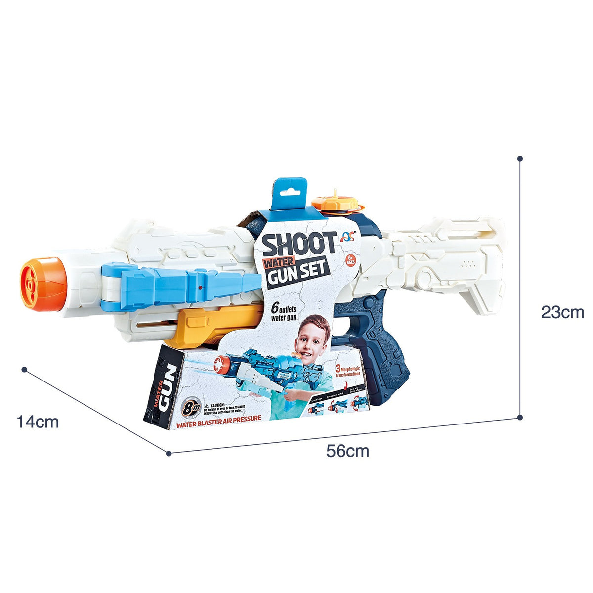 Pistol cu Apa pentru Copii, 4 Moduri de Pulverizare, Raza 8m, Rezervor 700 ml, Plastic Rezistent, 56 cm, Alb, +6 Ani