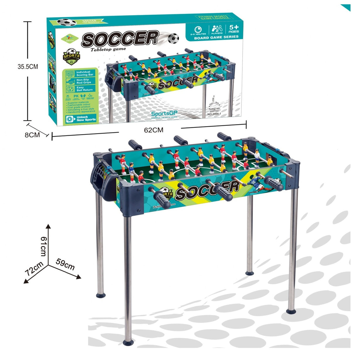 Masa de Fotbal cu Picioare Inalte, Joc de Societate pentru Copii si Adulti, Tablou de Scor si 8 Manere, Lemn si Otel Inoxidabil, 72 x 61 x 59 cm, Multicolor