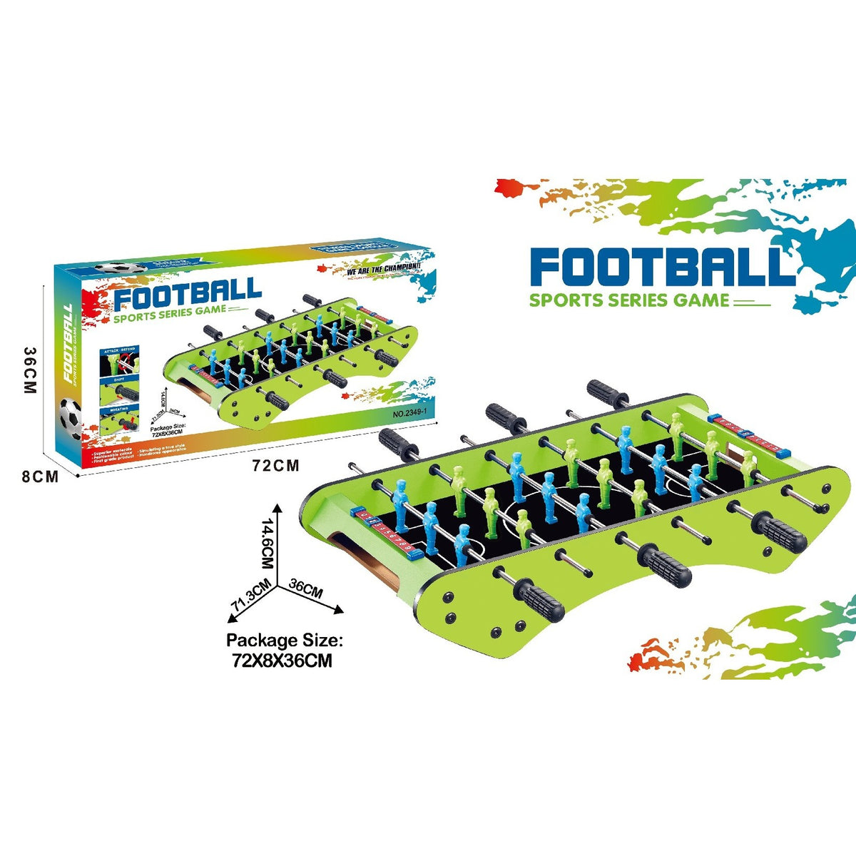 Masa de Fotbal Portabila, Joc de Masa cu 6 Manere si Tablou de Scor, Lemn si Otel Inoxidabil, 71.3 x 10 x 36 cm, Verde-Crem