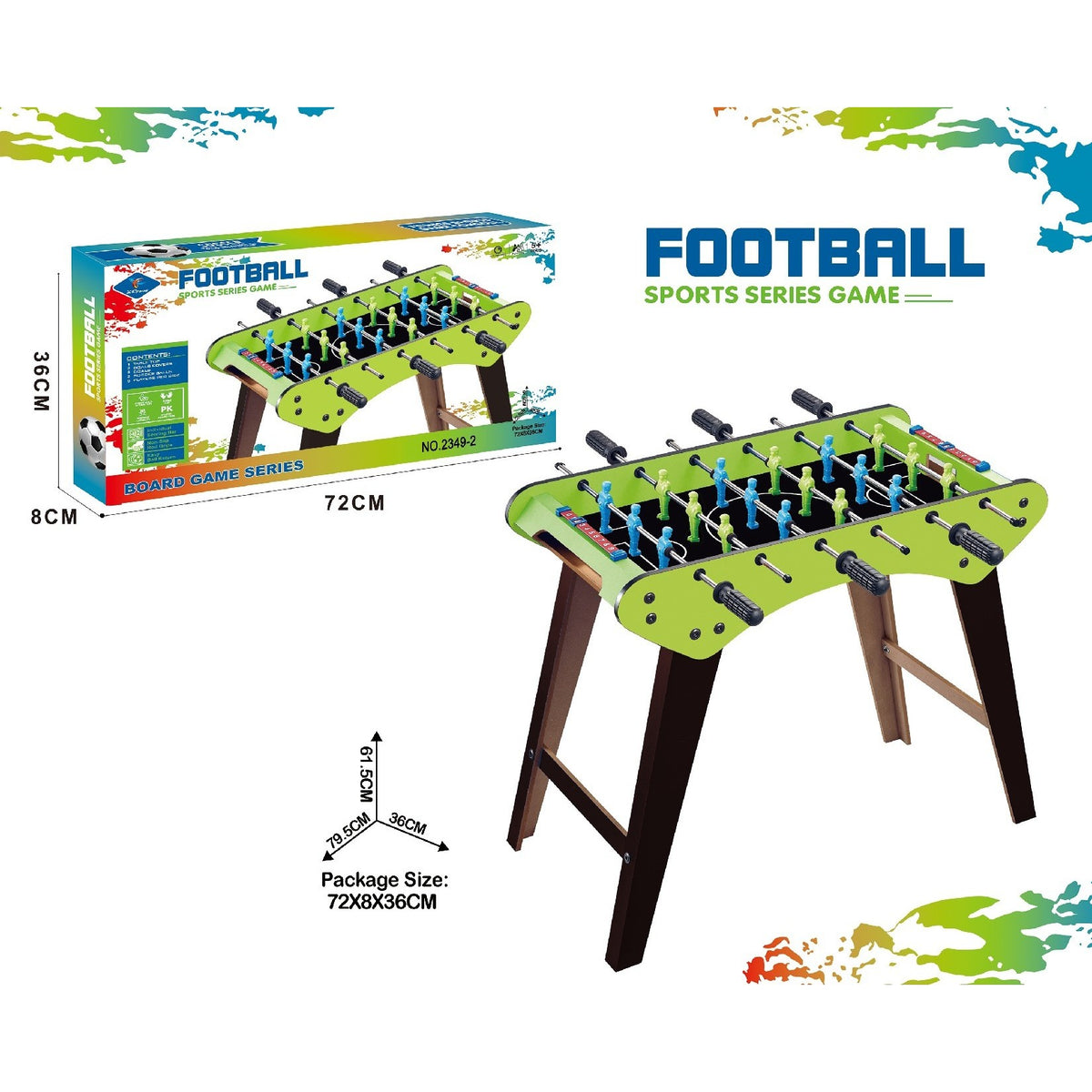 Masa de Fotbal pentru Copii si Adulti, 6 Manere cu Aderenta, Tablou de Scor, Lemn si Otel Inoxidabil, 71.3 x 14.6 x 36 cm, Verde