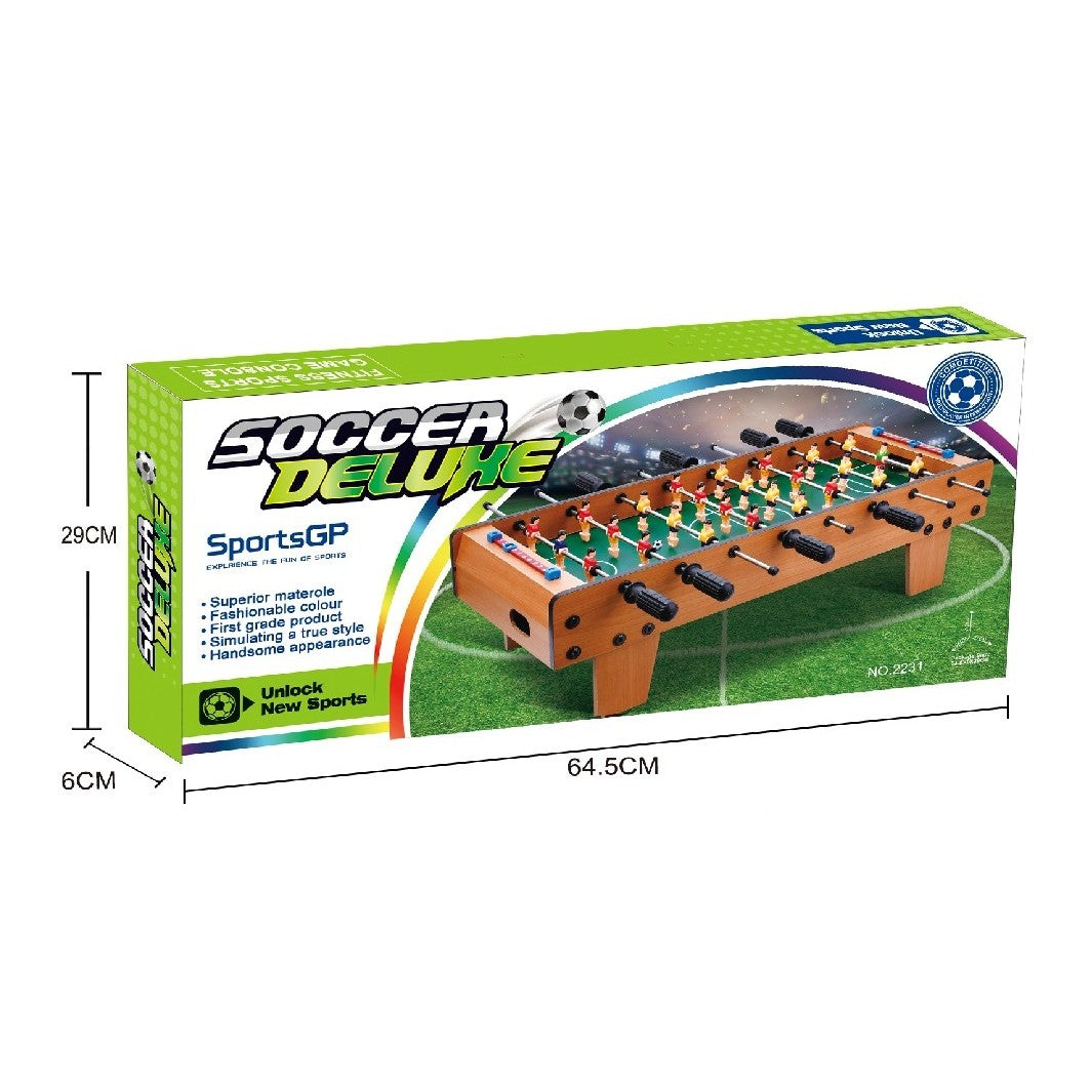 Masa de Fotbal cu Picioare Scurte, Joc de Fotbal cu 8 Manere Ergonomice si Tablou de Scor, Lemn, Otel si ABS, 64 x 20 x 47 cm, Maro/Verde