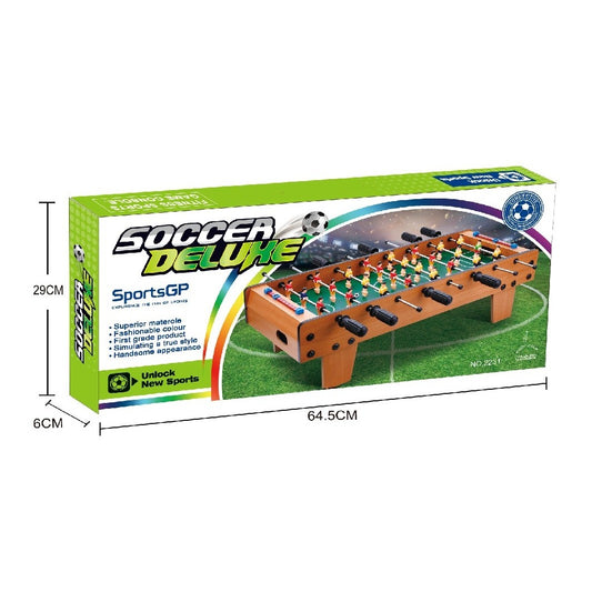 Masa de Fotbal cu Picioare Scurte, Joc de Fotbal cu 8 Manere Ergonomice si Tablou de Scor, Lemn, Otel si ABS, 64 x 20 x 47 cm, Maro/Verde