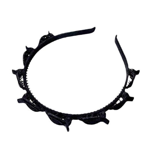 Bentita de Par pentru Femei, Agrafa Stil Coreean, Accesoriu cu Textura Multistrat, Plastic si Material Textil, 13 x 11.5 cm, Negru