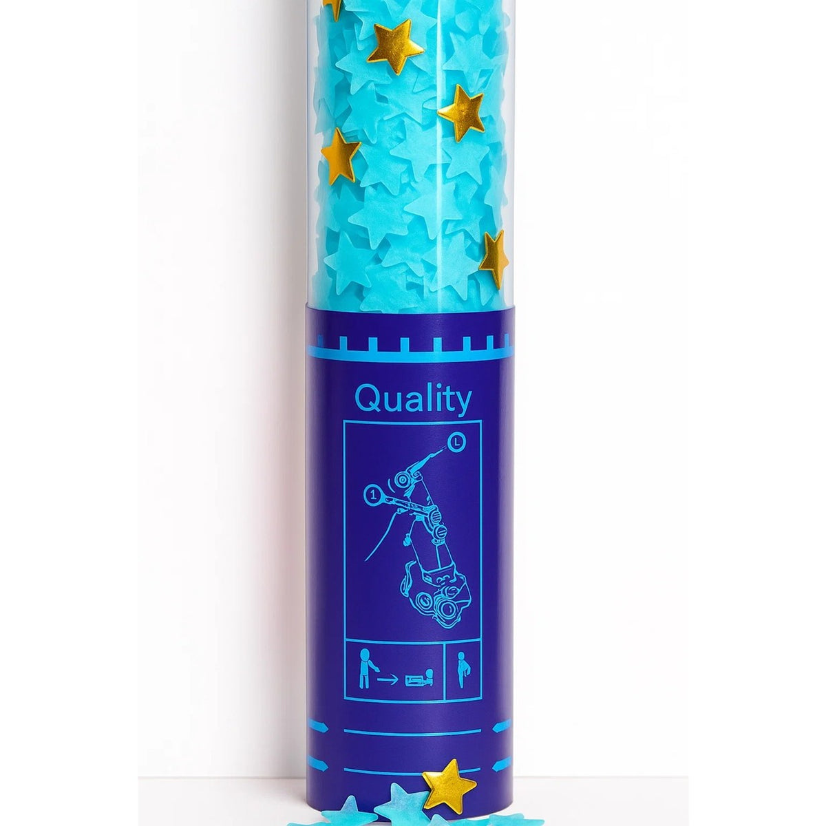 Tun de Confetti cu Stelute, Activare prin Rasucire, Material Folie si Hartie, Tub PET, 40 cm, Albastru