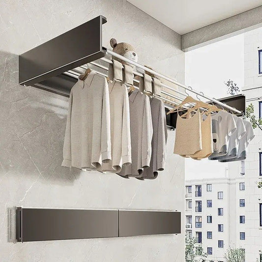 Suport Haine și Uscător Rufe de Perete, Design Pliabil la 90 Grade, Aluminiu Impermeabil, Montare cu Perforare, 80 cm, Negru