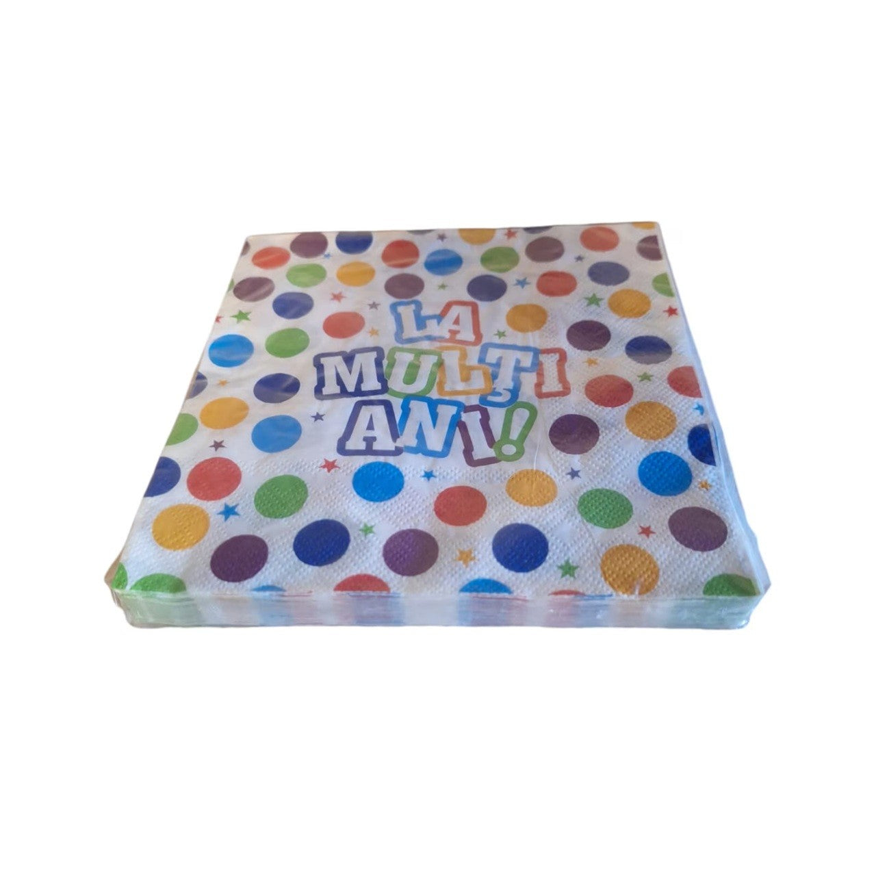 Șervețele de Masă Aniversare, Model cu Buline, Colecția La Mulți Ani, Hartie, 33 x 33 cm, Multicolor, Set 20 Bucăți