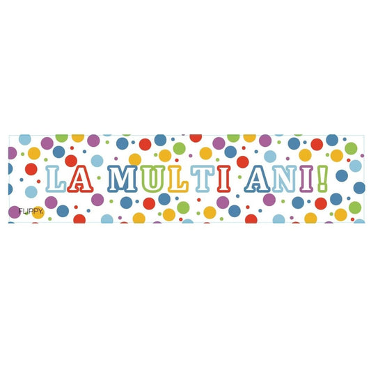 Banner Aniversar La Multi Ani, Decoratiune Petrecere cu Buline, Hartie Decorativa, 98 x 24 cm, Multicolor