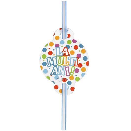 Set Paie Băuturi Petrecere, Colecția La Mulți Ani, Design Vesel Aniversar, Carton și Plastic, 27 x 7 cm, Multicolor, 10 Bucăți