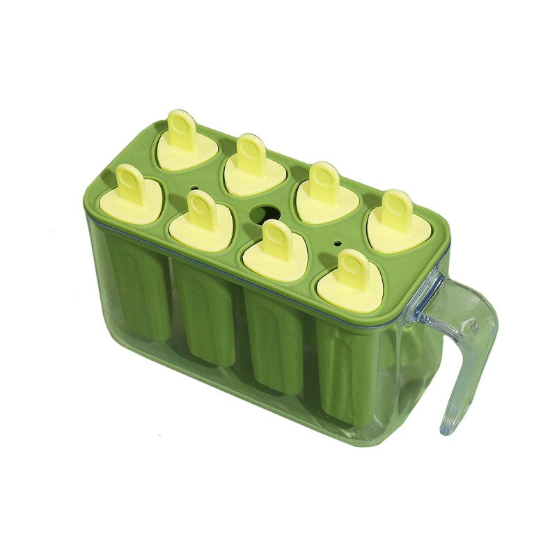 Forme de Inghetata si Sucuri Ghetate, Set 8 Matrite pentru Deserturi Congelate, Silicon de Calitate Alimentara si Plastic Dur, 13 x 10 x 6.5 cm, Verde