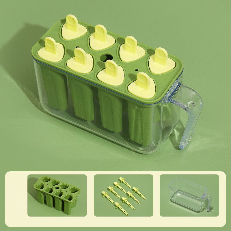 Forme de Inghetata si Sucuri Ghetate, Set 8 Matrite pentru Deserturi Congelate, Silicon de Calitate Alimentara si Plastic Dur, 13 x 10 x 6.5 cm, Verde