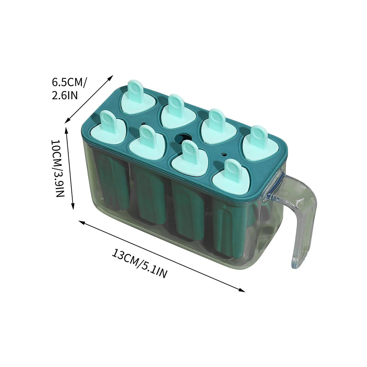 Set Forme Pentru Inghetata Si Sucuri Ghetate, 8 Matrite Reutilizabile Cu Bat, Plastic Dur Alimentar, 13 x 10 x 6.5 cm, Albastru