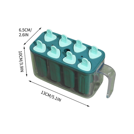 Set Forme Pentru Inghetata Si Sucuri Ghetate, 8 Matrite Reutilizabile Cu Bat, Plastic Dur Alimentar, 13 x 10 x 6.5 cm, Albastru