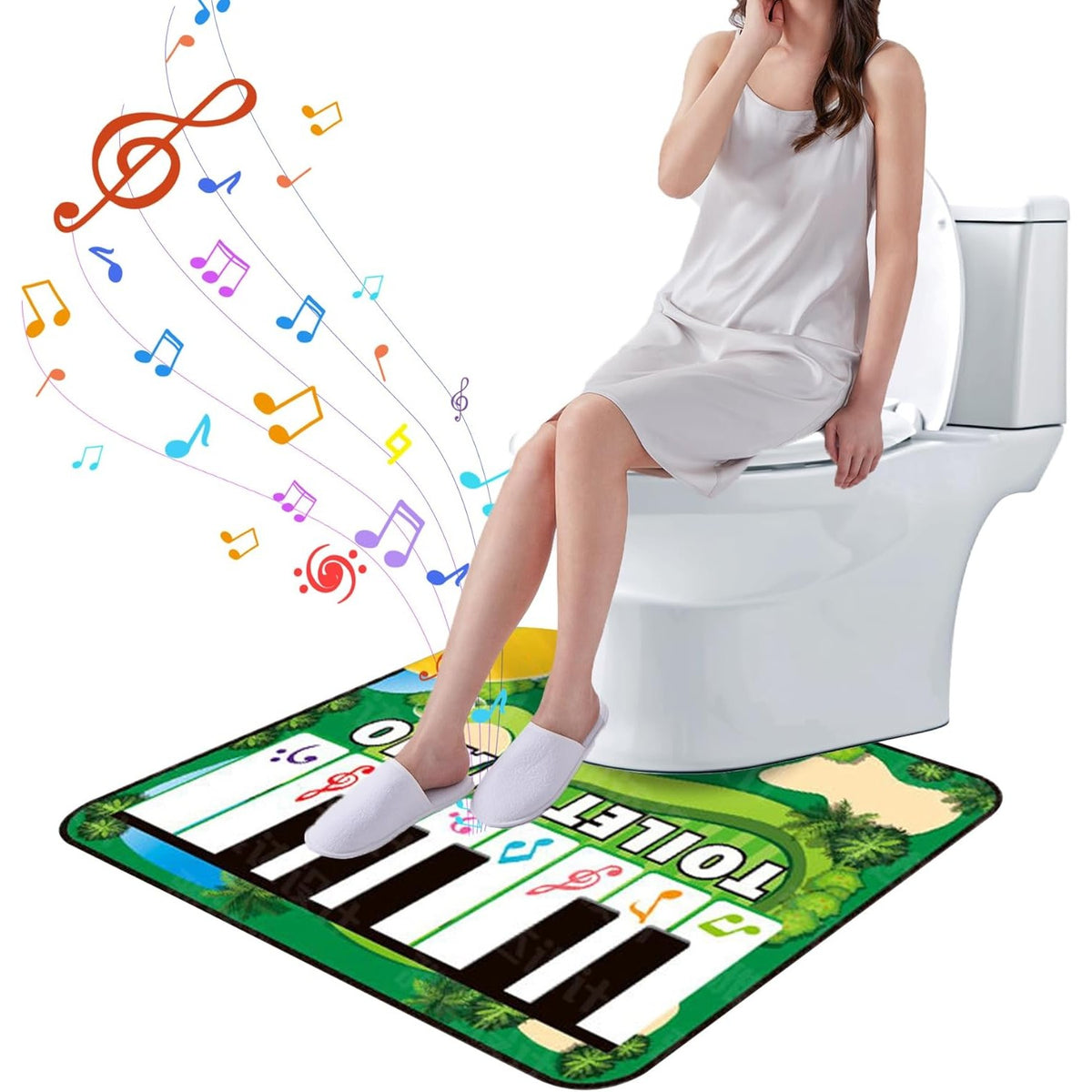 Covoraș de Baie cu Pian Electronic, Jucărie Interactivă Muzicală, 3 Moduri de Funcționare, Material Pânză, 60 x 48 cm, Verde