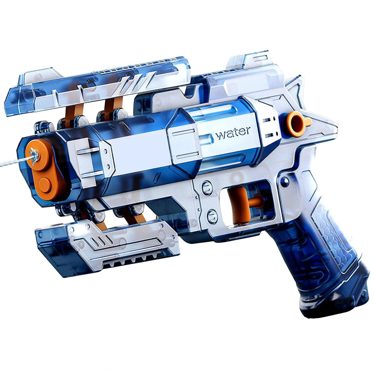 Pistol cu Apa S-Shooter, Jucarie Manuala pentru Copii, Mecanism de Tragere Facil, Plastic Rezistent, 23 x 14.5 cm, Albastru Transparent
