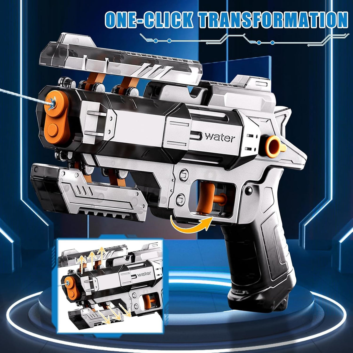 Pistol cu Apa S-Shooter, Jucarie Interactiva pentru Copii, Mecanism Manual de Tragere, Plastic Rezistent, 23 x 14.5 cm, Negru Transparent