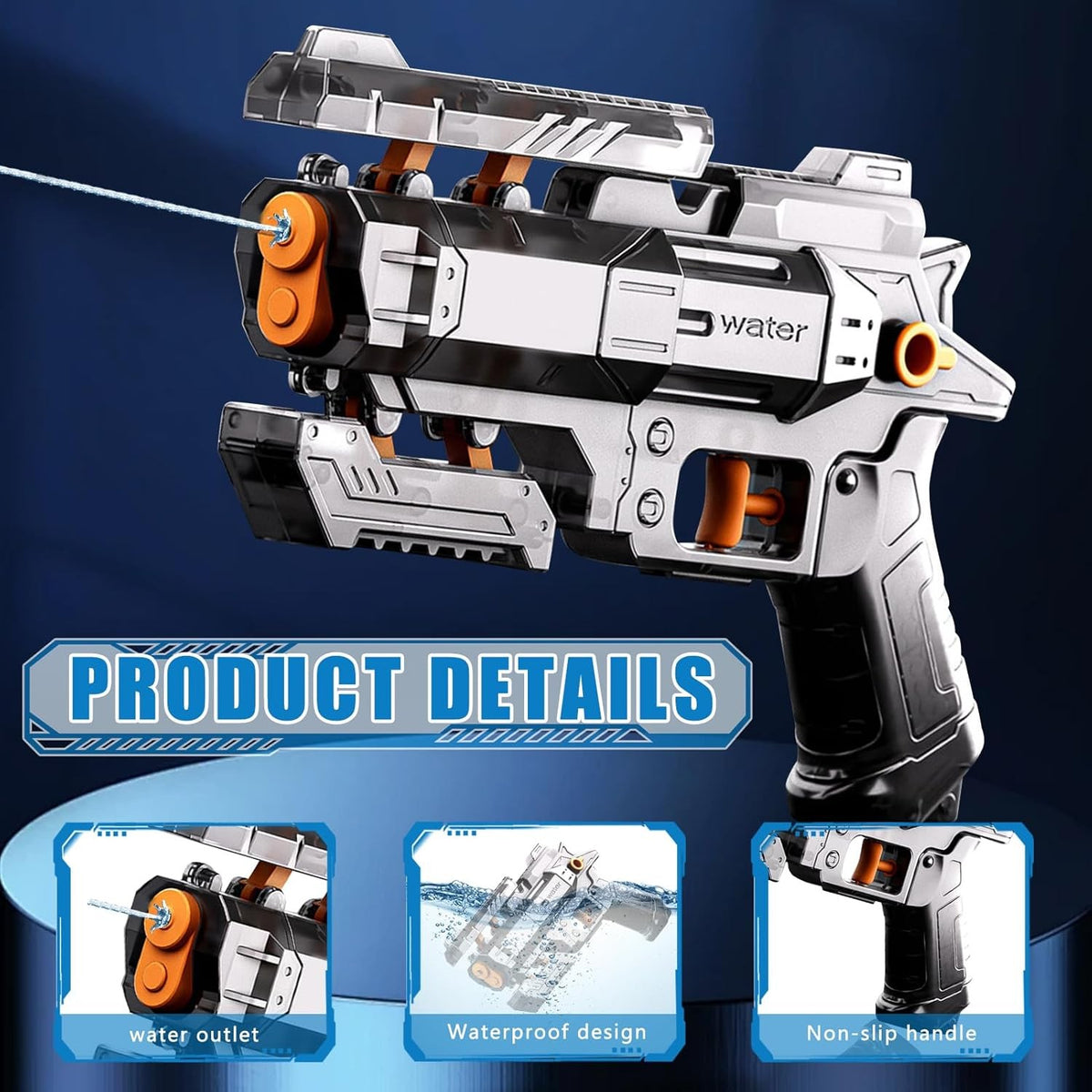 Pistol cu Apa S-Shooter, Jucarie Interactiva pentru Copii, Mecanism Manual de Tragere, Plastic Rezistent, 23 x 14.5 cm, Negru Transparent