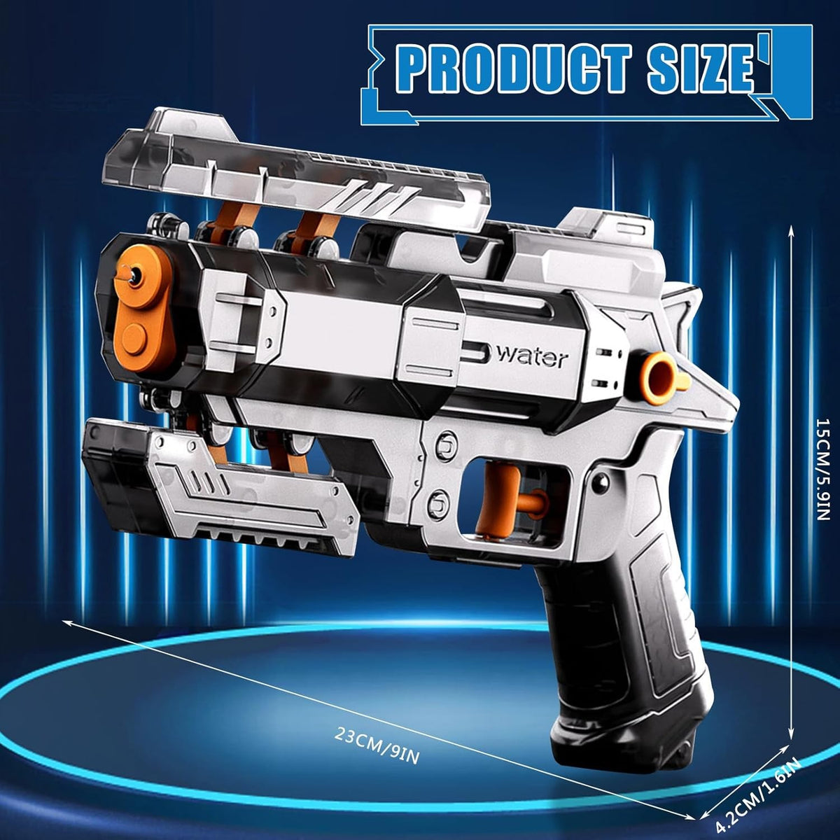 Pistol cu Apa S-Shooter, Jucarie Interactiva pentru Copii, Mecanism Manual de Tragere, Plastic Rezistent, 23 x 14.5 cm, Negru Transparent