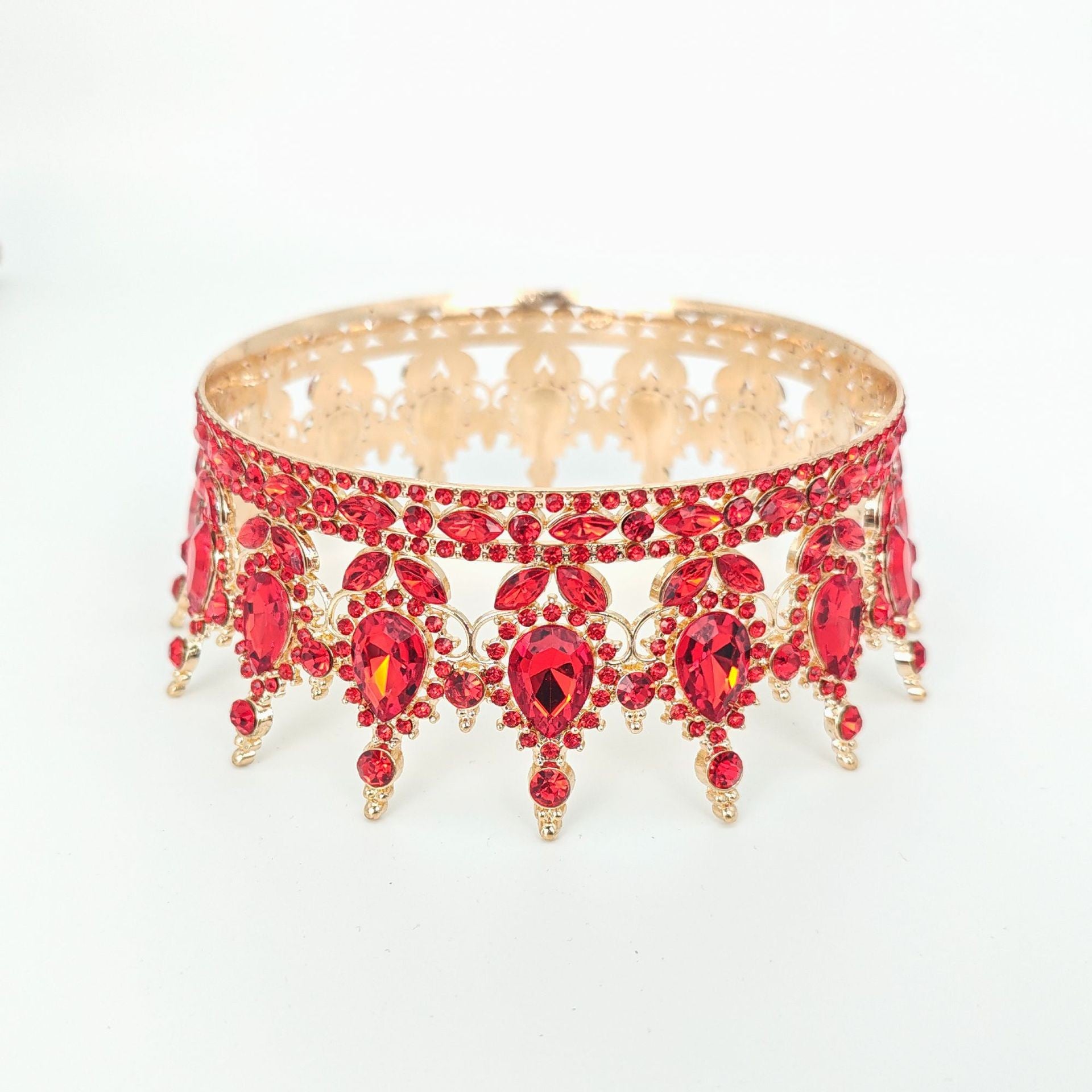 Diademă Elegantă cu Cristale Roșii, Accesoriu de Păr pentru Nuntă și Aniversare, Design Baroc, Material Aliaj, 15.5 x 5.3 cm, Roșu