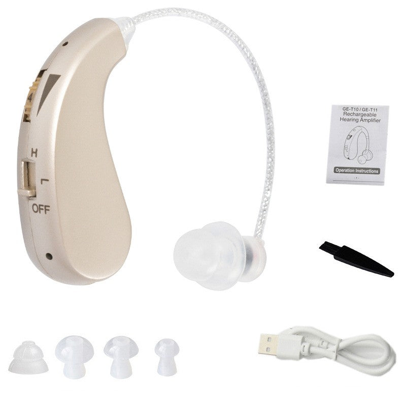 Aparat Auditiv Retroauricular BTE Reincarcabil, Amplificare Sunet cu Moduri H/L si Control Volum, Design Ergonomic, Standard European, Set 2 Bucati Stanga si Dreapta, Auriu