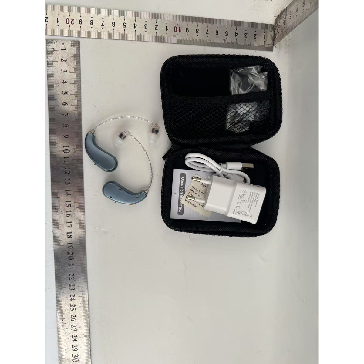 Aparat Auditiv Retroauricular BTE Reincarcabil, Amplificator Sunet cu Moduri H/L si Control Volum, Set 2 Bucati Stanga si Dreapta, Incarcator Inclus, Albastru
