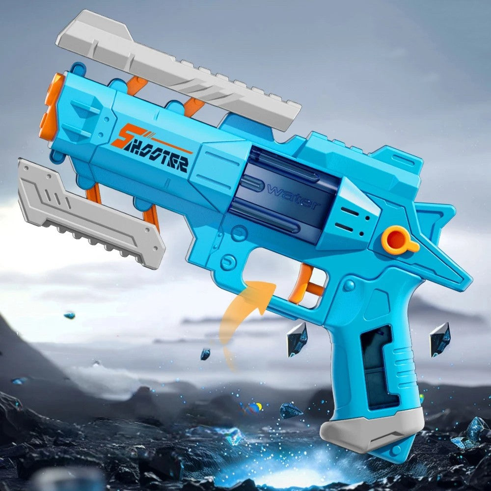 Pistol cu Apa S-Shooter pentru Copii, Jucarie de Vara cu Mecanism Manual, Plastic Rezistent, 23 x 14.5 cm, Albastru