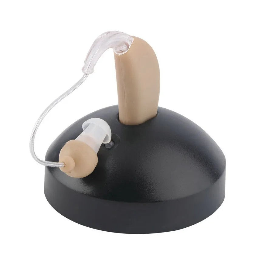 Aparat Auditiv BTE Reincarcabil JZ-1088F, Amplificator de Sunet cu Statie de Incarcare, Design Ergonomic si Discret, Material ABS si Silicon, Bej