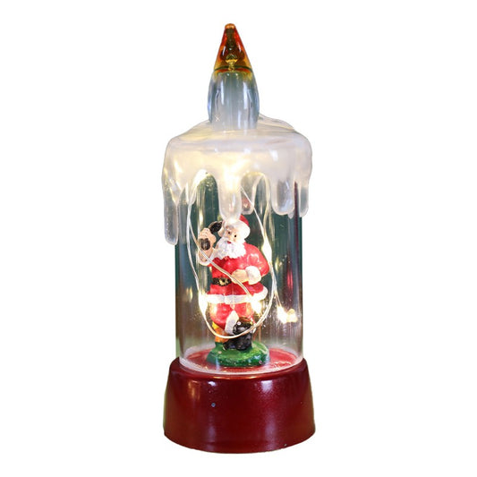 Decoratiune Craciun Tip Lumanare cu LED, Glob de Zapada cu Mos Craciun si Sclipici, Figurina Festiva, Plastic Transparent si Baza Rosie, 13 x 5 x 5 cm