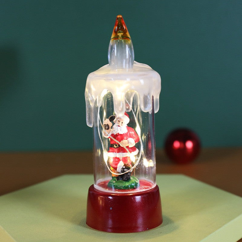 Decoratiune Craciun Tip Lumanare cu LED, Glob de Zapada cu Mos Craciun si Sclipici, Figurina Festiva, Plastic Transparent si Baza Rosie, 13 x 5 x 5 cm