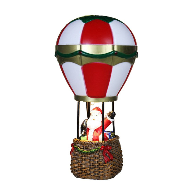 Decoratiune de Craciun Balon cu Aer Cald, Figurina Mos Craciun cu Iluminare LED, Ornament de Suspendat, Rasina, 17 x 8.5 x 5 cm, Gri/Rosu
