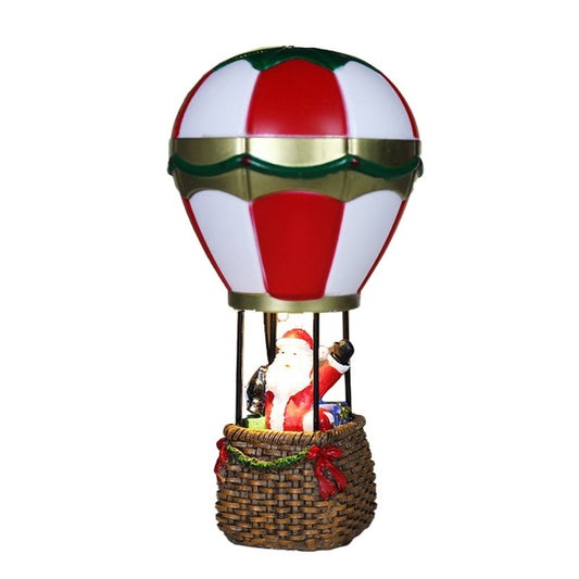 Decoratiune de Craciun Balon cu Aer Cald, Figurina Mos Craciun cu Iluminare LED, Ornament de Suspendat, Rasina, 17 x 8.5 x 5 cm, Gri/Rosu