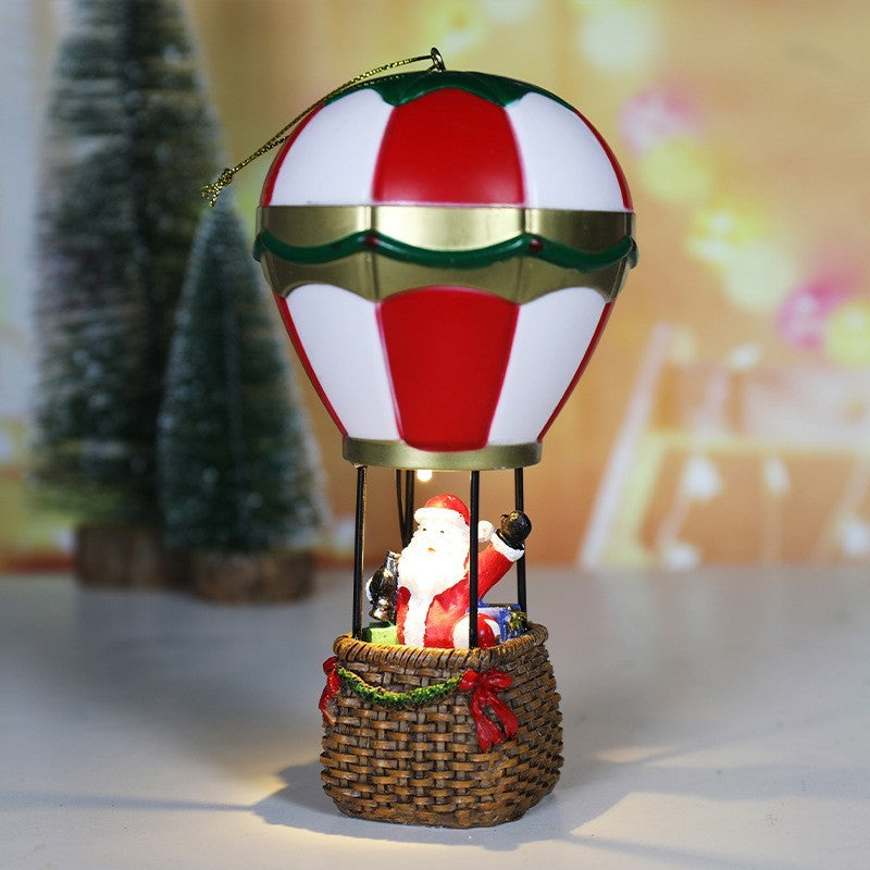 Decoratiune de Craciun Balon cu Aer Cald, Figurina Mos Craciun cu Iluminare LED, Ornament de Suspendat, Rasina, 17 x 8.5 x 5 cm, Gri/Rosu