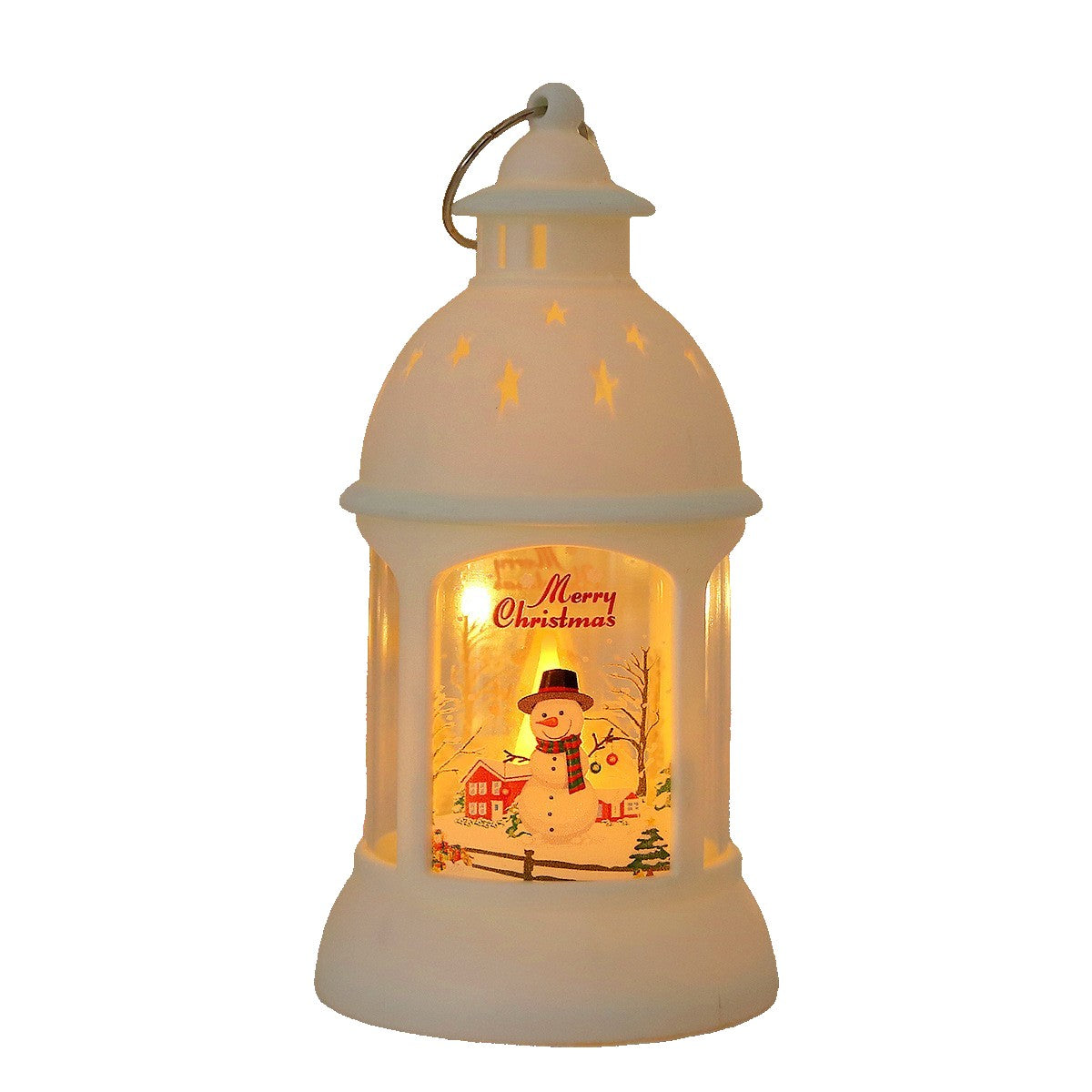 Decorațiune De Crăciun, Sfeșnic De Birou Și Lumină De Noapte Cu Om De Zăpadă, Plastic, Cu Inel De Agățat Și Baterii, 6.8 x 13.5 x 2 cm, Alb