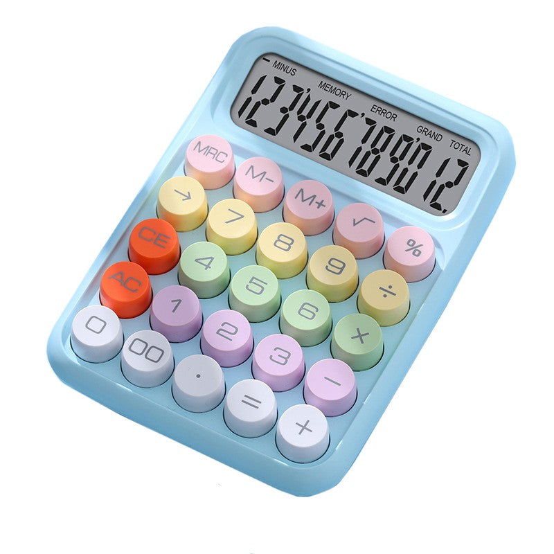 Calculator Electronic pentru Copii si Scoala, Ecran LCD 12 Cifre, Tastatura Mecanica cu Taste Rotunde Pastel, Plastic ABS, 16 x 11 x 2 cm, Albastru