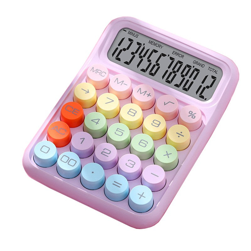 Calculator Electronic pentru Copii si Scoala Primara, Taste Mecanice Rotunde, Ecran LCD Mare 12 Cifre, Design Pastel, ABS, 16 x 11 x 2 cm, Roz