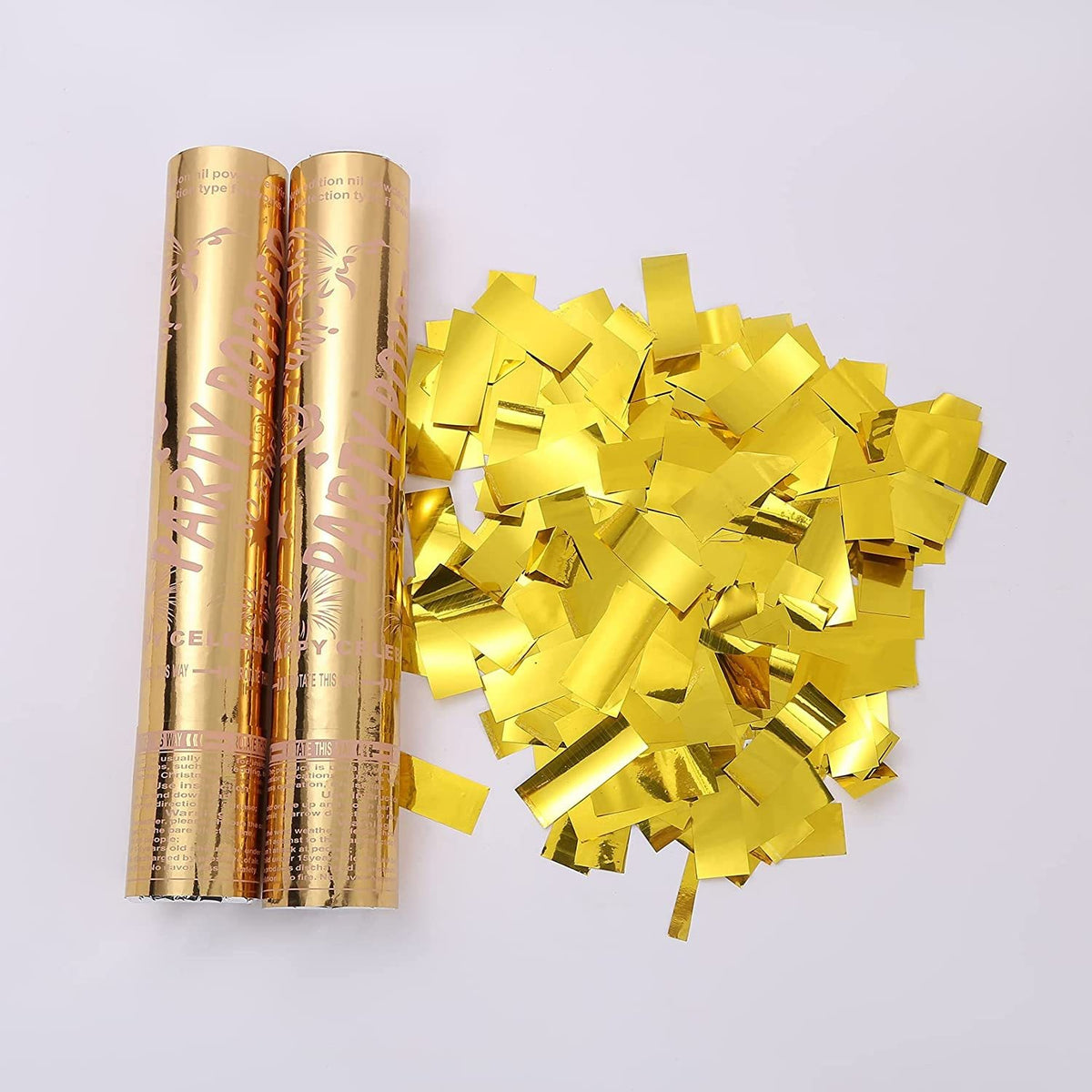 Tub de Confetti Party Popper, Confetti Lucioase Ignifuge Rezistente la Foc, Eliberare prin Rasucire, Aluminiu, 30x5 cm, Auriu