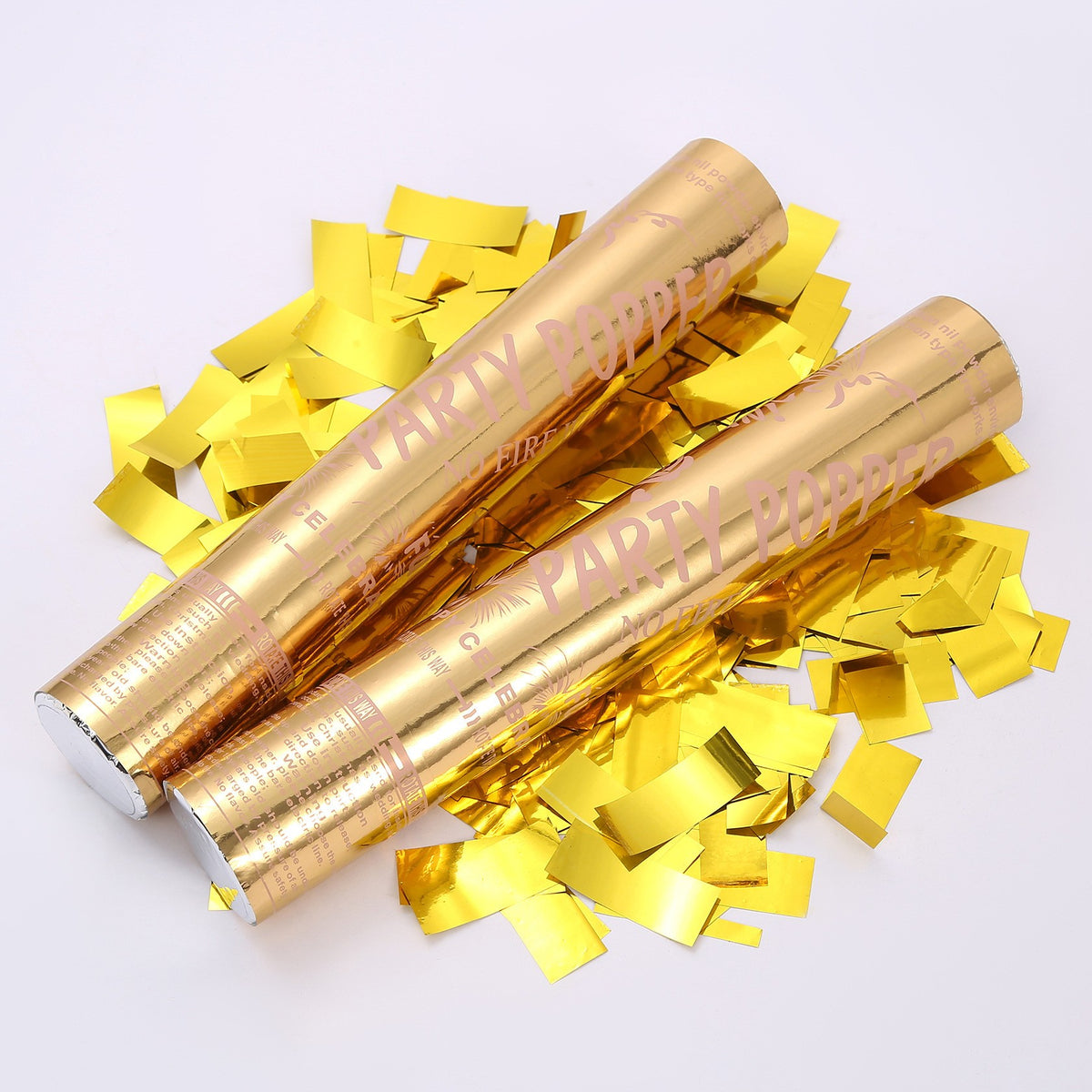 Tub de Confetti Party Popper, Confetti Lucioase Ignifuge Rezistente la Foc, Eliberare prin Rasucire, Aluminiu, 30x5 cm, Auriu