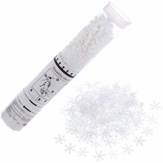 Tun de Confetti Particule Fulgi de Zapada, Actionare prin Rasucire, Material Hartie si Tub PET, 30 cm, Alb
