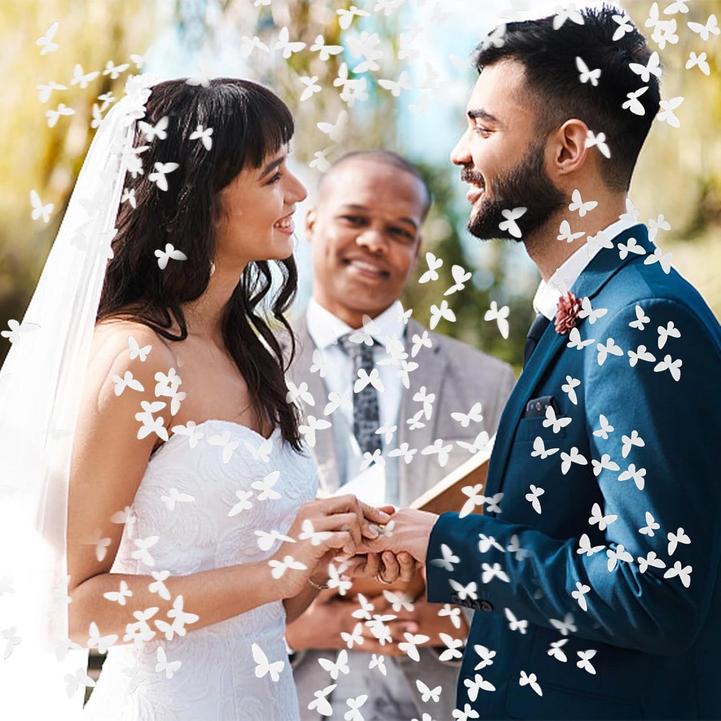 Tun de Confetti cu Model Fluturi, Actionare Manuala prin Rasucire, Ideal pentru Nunti si Botezuri, Hartie, Alb, 40 cm