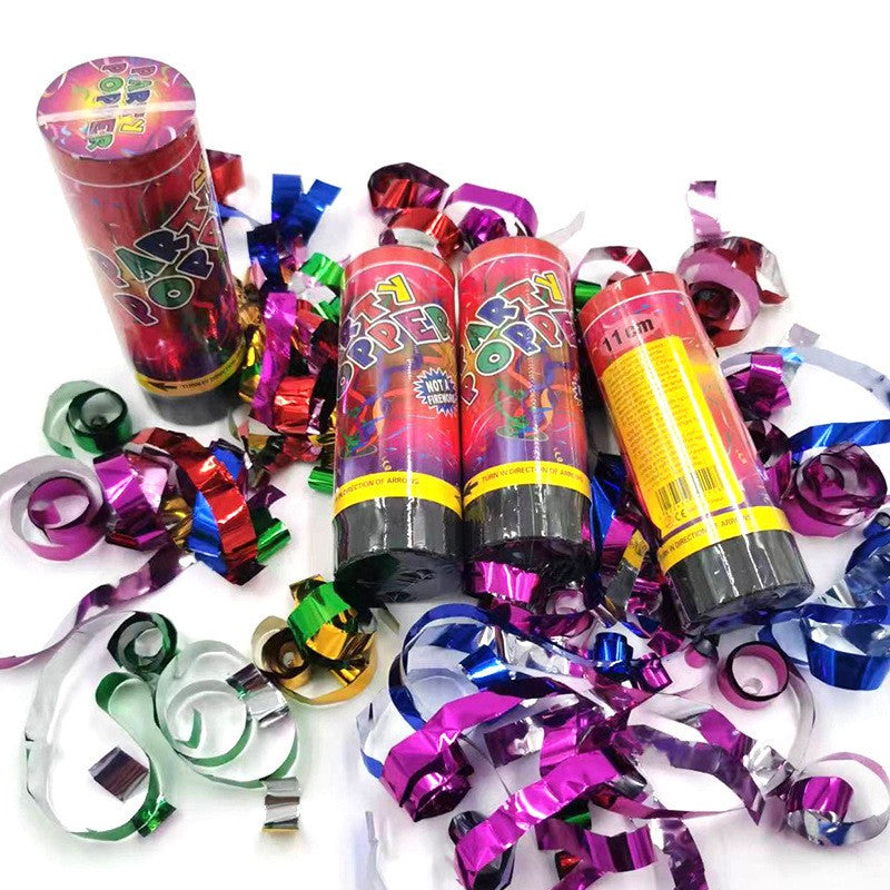 Tun de Confetti, Party Popper Pentru Aniversari, Panglici din Folie Metalizata, Activare prin Rasucire, Multicolor, 15 cm
