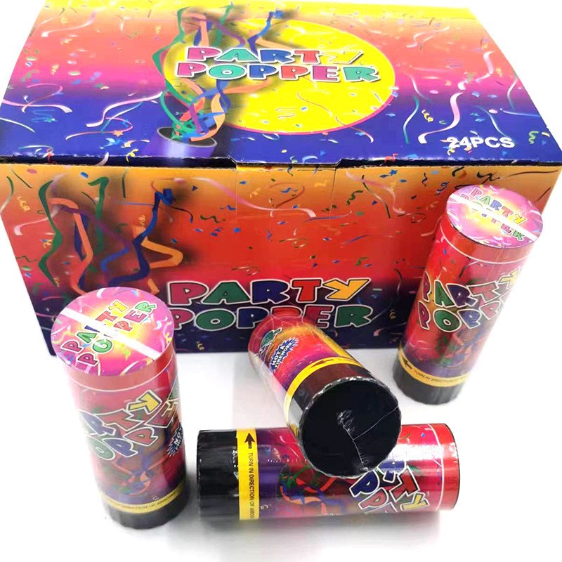 Tun de Confetti, Party Popper Pentru Aniversari, Panglici din Folie Metalizata, Activare prin Rasucire, Multicolor, 15 cm