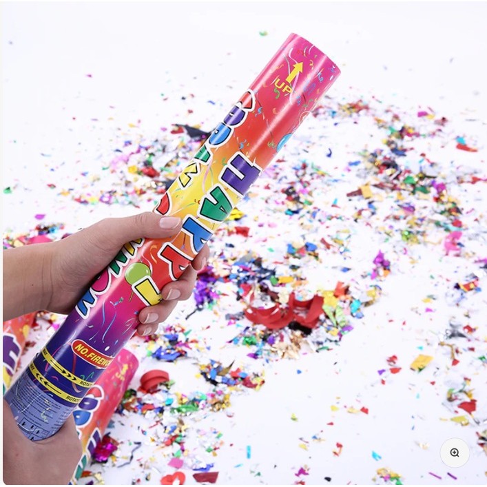 Tub de Confetti Clasic, Tun Confetti cu Eliberare prin Rasucire Manuala, Plastic Lucios, Multicolor, 40 cm