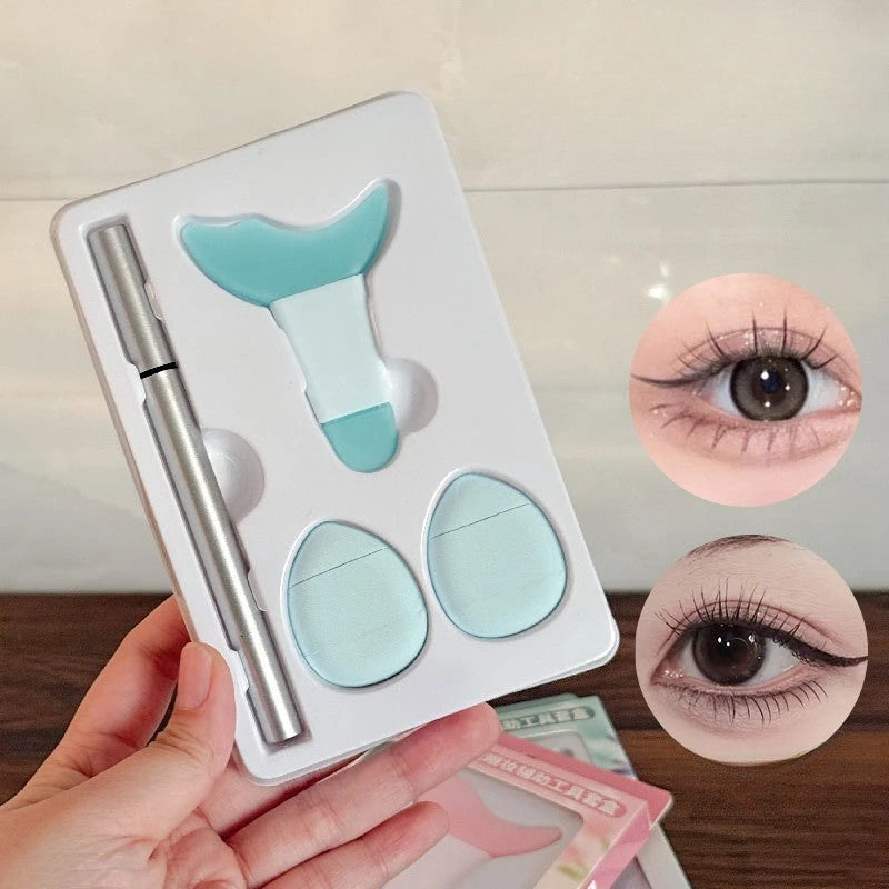 Kit de Aplicare Tuș pentru Începători, Set Machiaj cu Dispozitiv de Ghidaj, Tuș Lichid Impermeabil, Negru, 4 Piese, Cutie Mint Depozitare