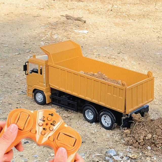Camion Basculanta cu Telecomanda, Jucarie de Constructie cu Bena Functionala, Control RC, Acumulator Reincarcabil USB, Plastic, 28 x 13 x 9 cm, Galben