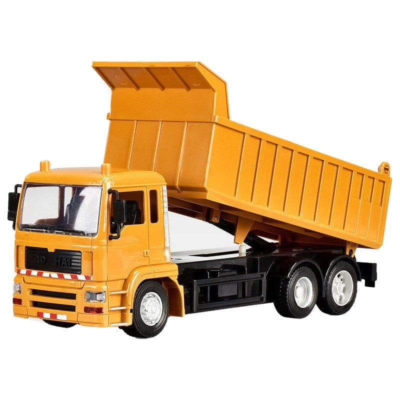 Camion Basculanta cu Telecomanda, Jucarie de Constructie cu Bena Functionala, Control RC, Acumulator Reincarcabil USB, Plastic, 28 x 13 x 9 cm, Galben