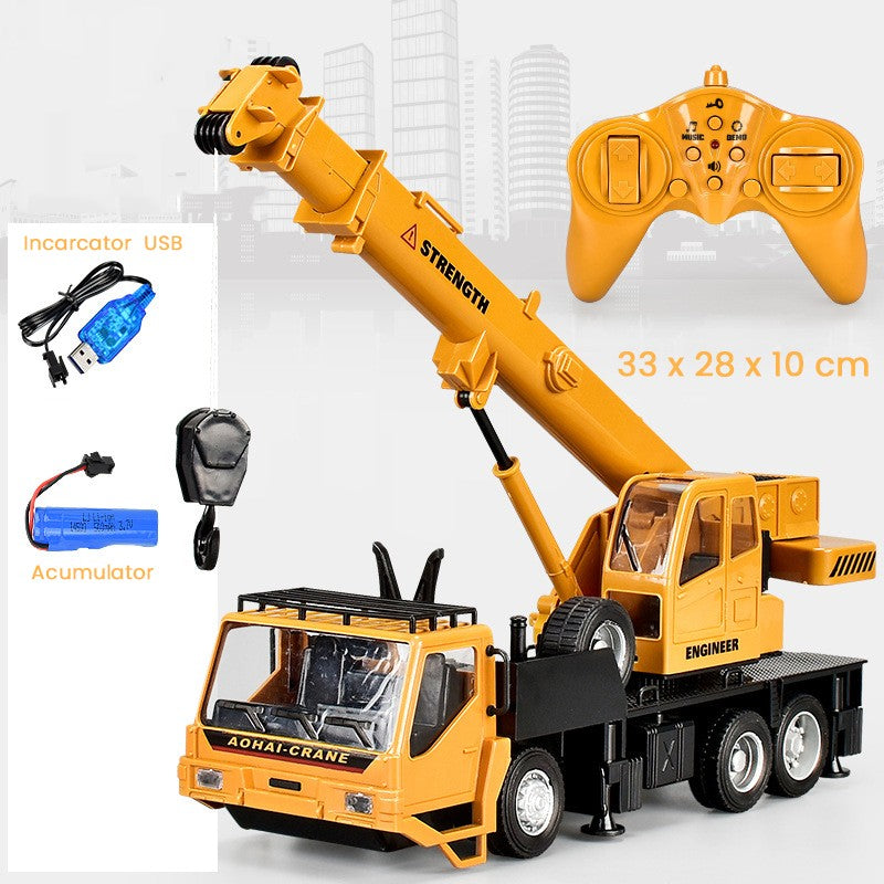 Macara Jucarie cu Telecomanda RC, Vehicul de Constructie cu Brat Extensibil si Functional, Acumulator Reincarcabil USB, Plastic Rezistent, 33 x 28 x 10 cm, Galben