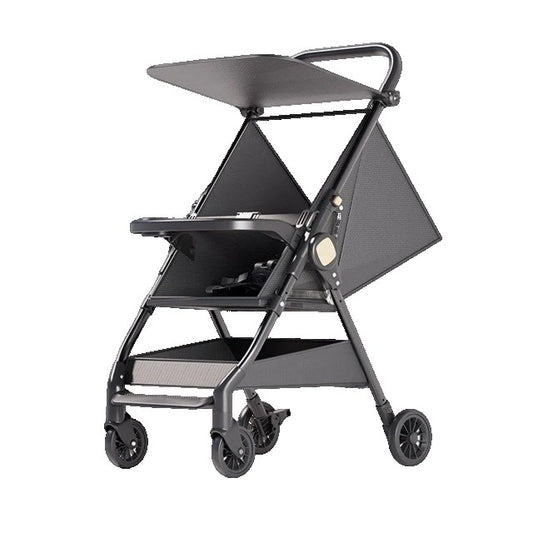 Cărucior Pliabil Tip Sport, Ultra Ușor și Compact pentru Avion, Cadru Oțel cu Tavă Masă și Coș Depozitare, 93 x 70 x 40 cm, Negru