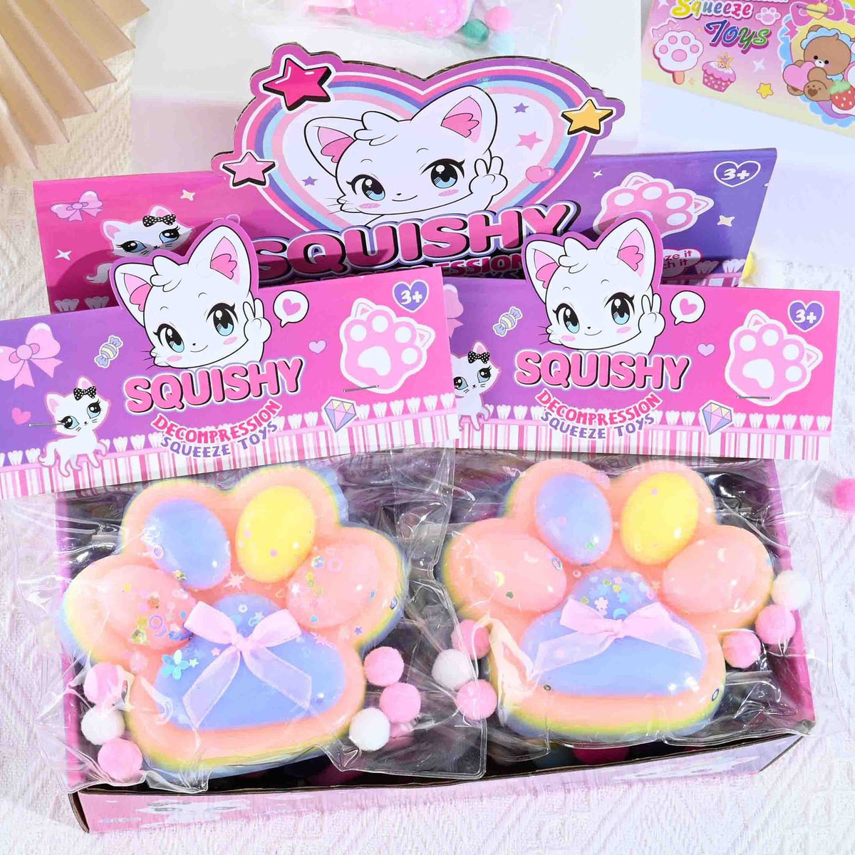 Jucarie Antistres Squishy, Revenire Lenta, Model Labuta de Pisica, Material TPR Moale, 12.5x10.5 cm, 220g, Multicolor