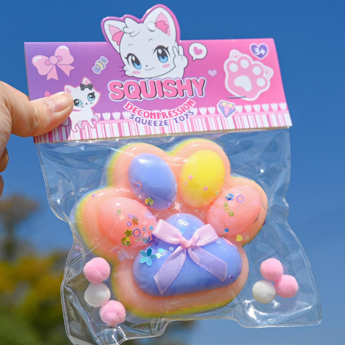 Jucarie Antistres Squishy, Revenire Lenta, Model Labuta de Pisica, Material TPR Moale, 12.5x10.5 cm, 220g, Multicolor