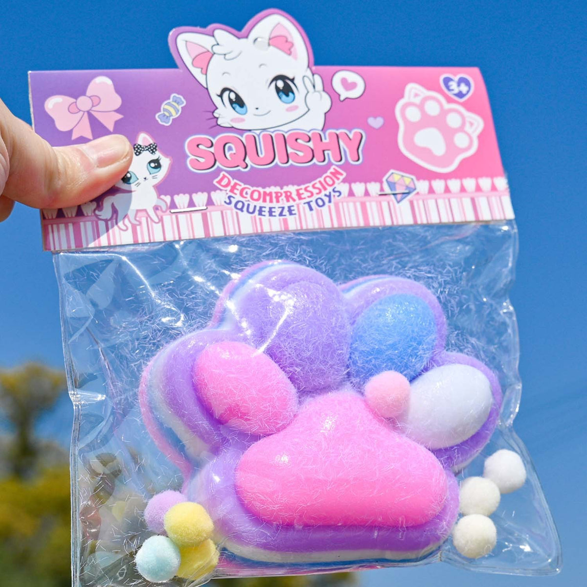 Jucarie Antistres Squishy, Revenire Lenta, Model Labuta de Pisica Cat Paw, Senzoriala Squeeze Toy, Material TPR Moale, 12.5x10.5 cm, 220g, Multicolor