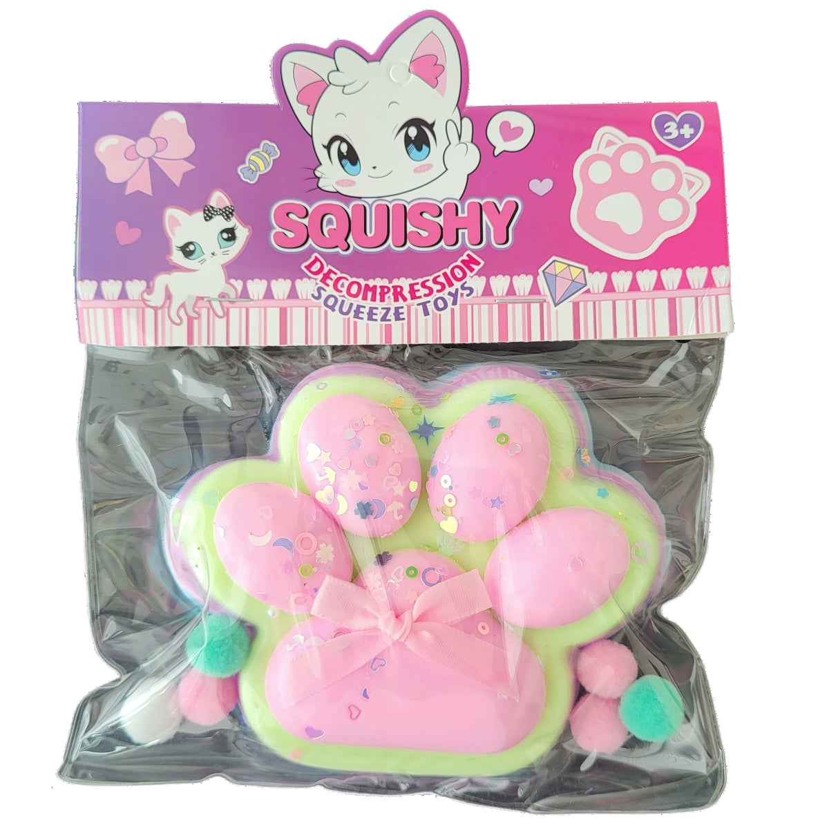 Jucarie Antistres Squishy, Model Labuta de Pisica cu Revenire Lenta, Textura Moale pentru Relaxare, Material Elastic, Roz Curcubeu, 12.5x10.5 cm, 200g